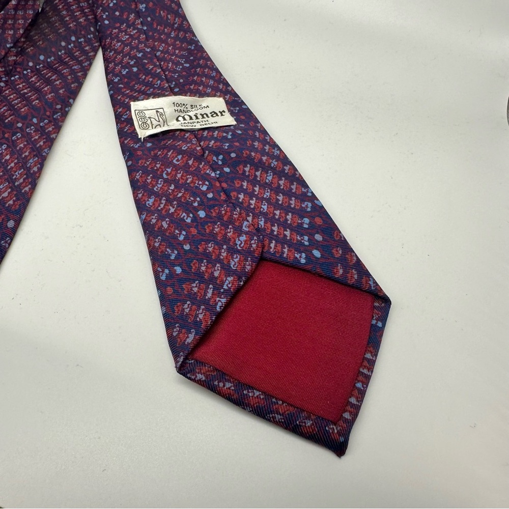 Minar Janpath New Delhi Handloom Silk Classic Tie, Jewel Tones Geometric - Picture 3 of 6